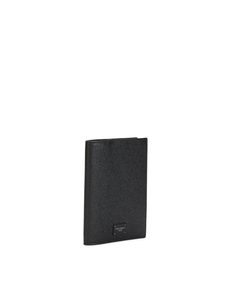 Dauphine calfskin passport holder with branded plate