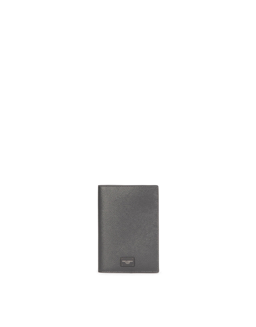 Dauphine calfskin passport holder with branded plate