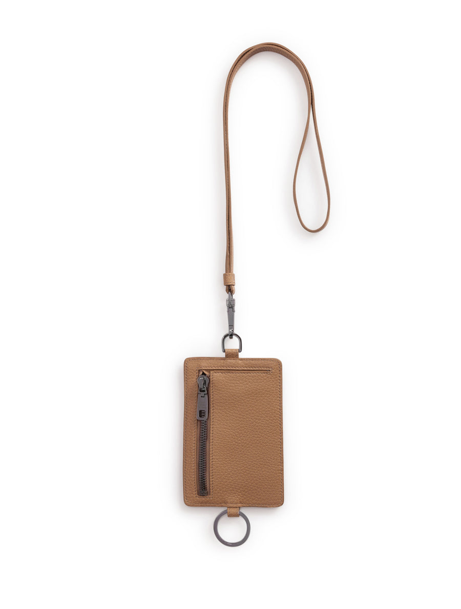 Card holder with cross-body strap in mini dollaro with logo