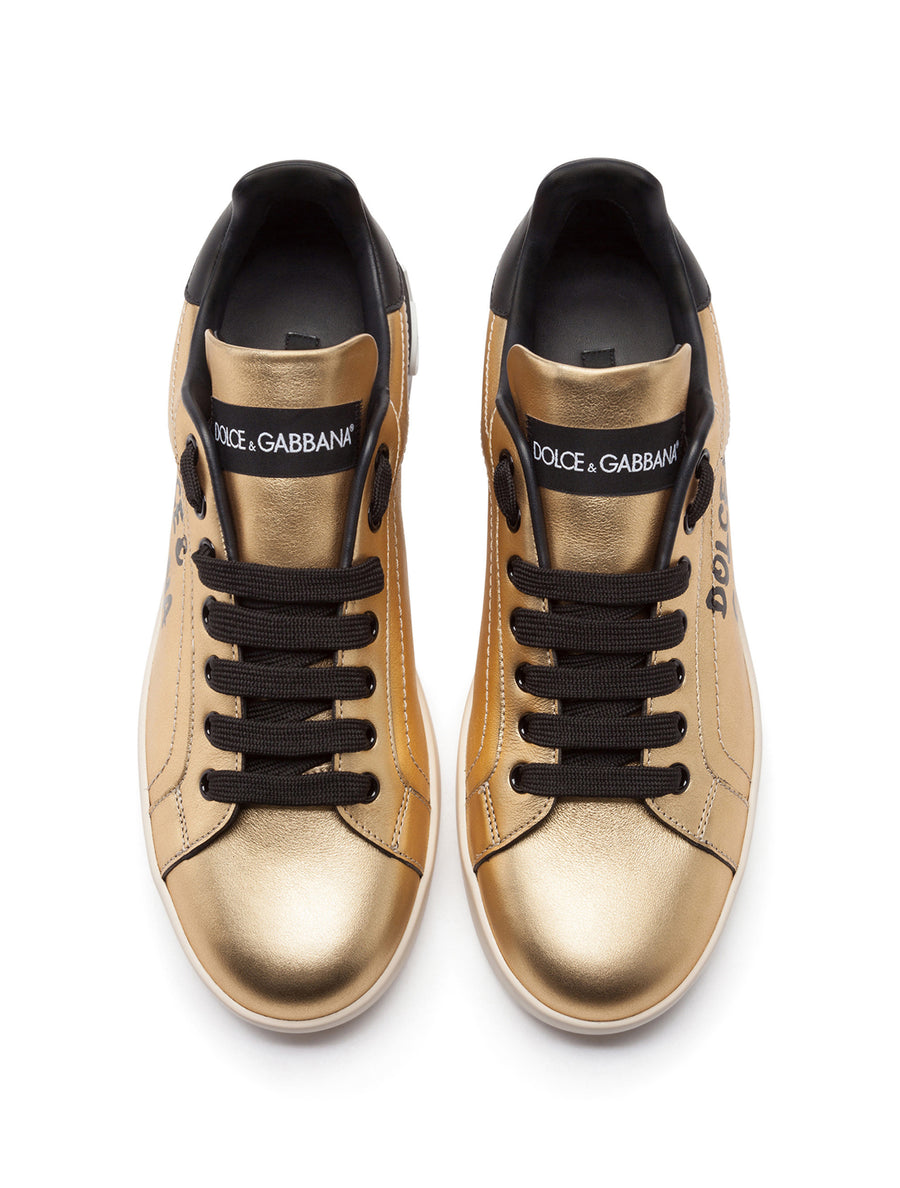 Foiled calfskin Portofino sneakers with lettering