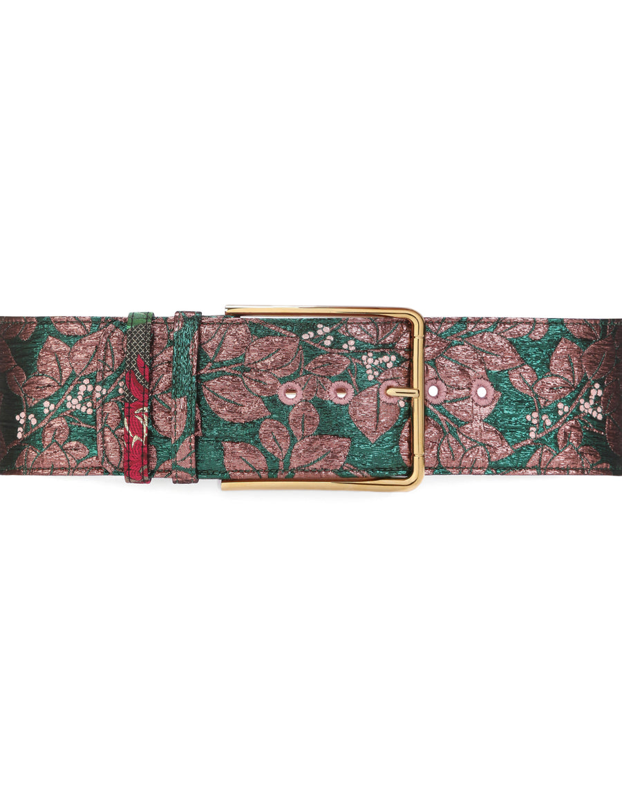 Floral lurex jacquard belt