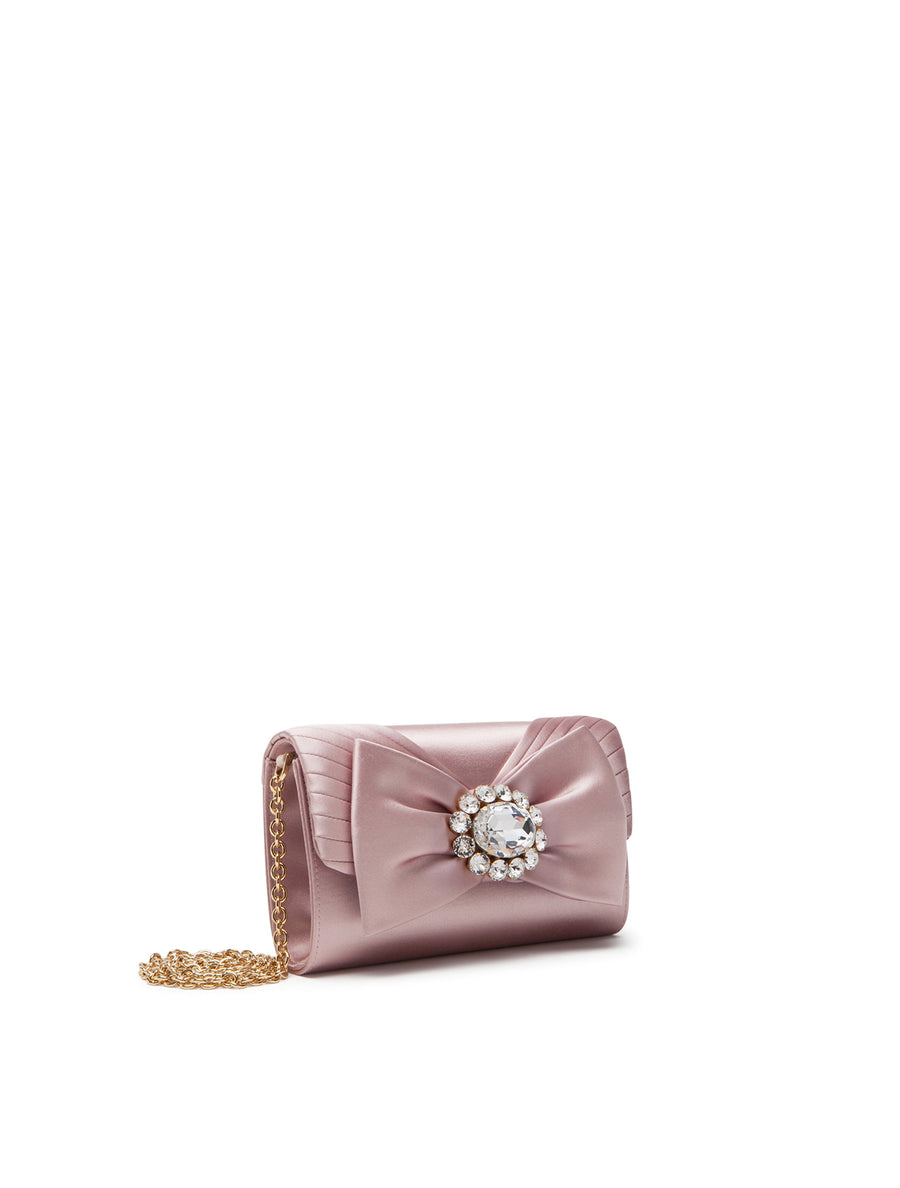 Satin microbag with jewel bow