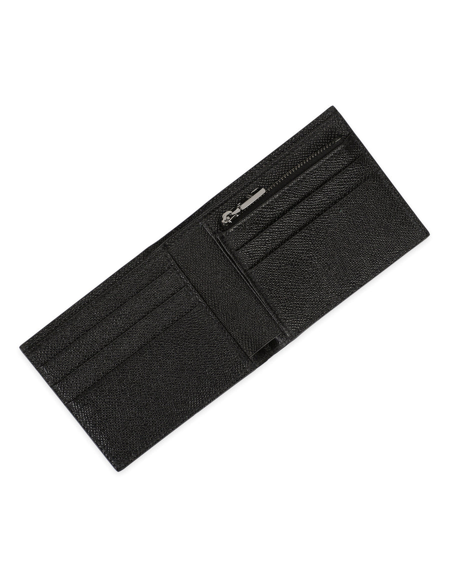 Dauphine calfskin bifold wallet with logo print