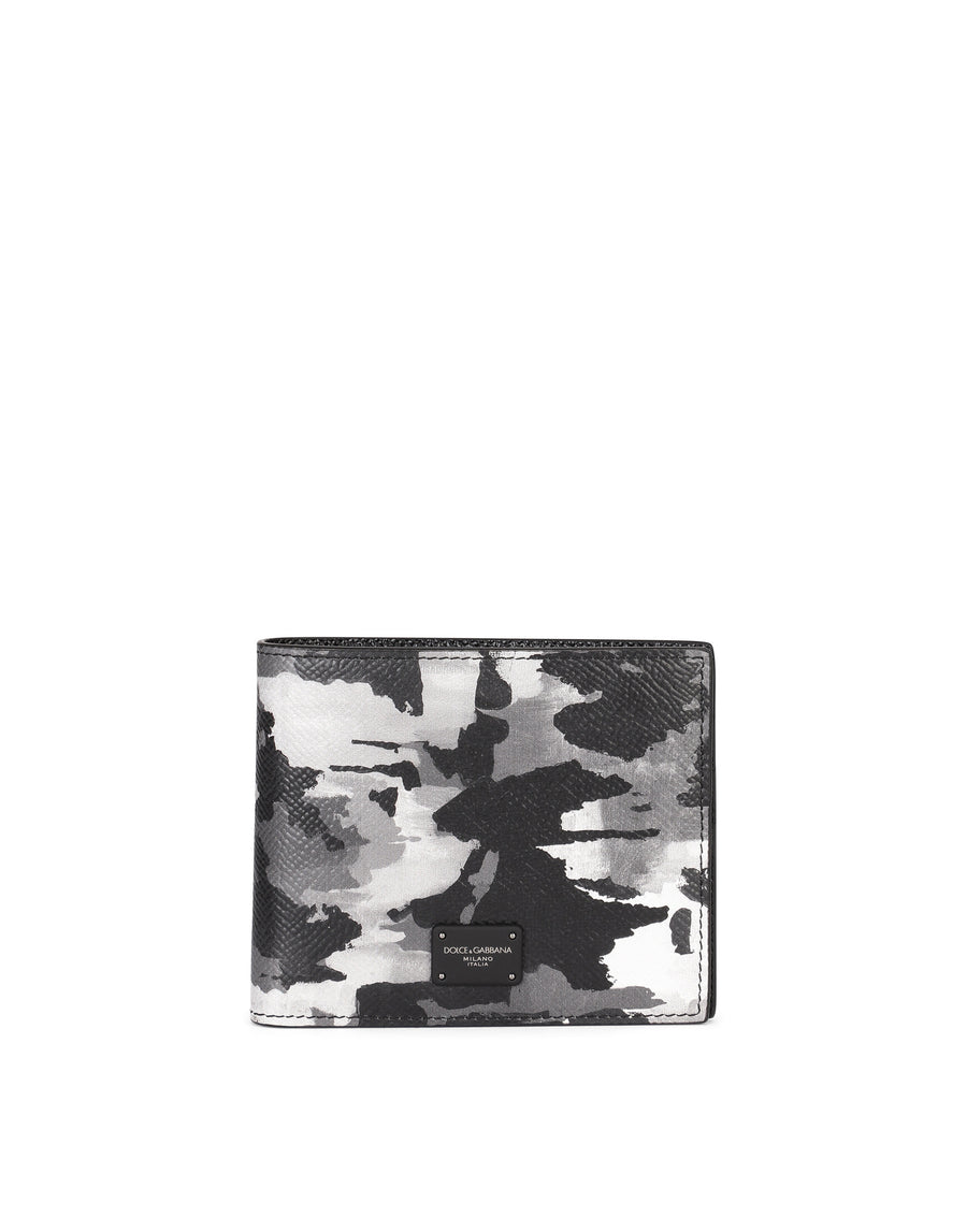 Dauphine calfskin bifold wallet with logo print