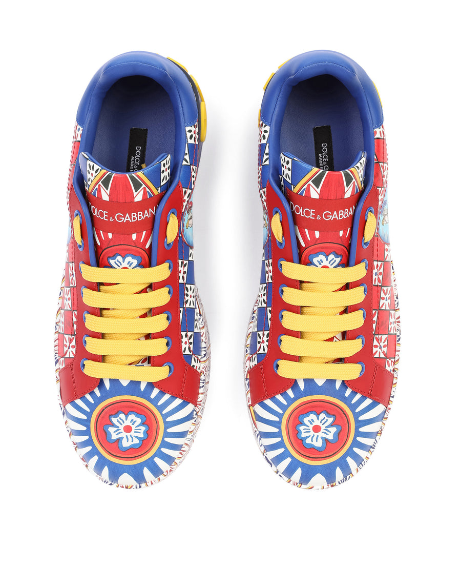 Calfskin nappa Portofino sneakers with Carretto print