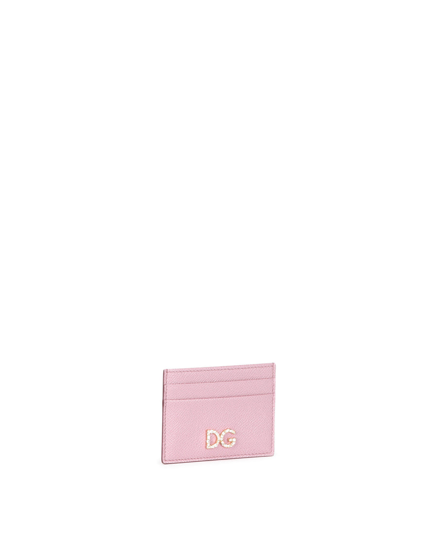 Dauphine calfskin card holder with rhinestone-detailed DG logo