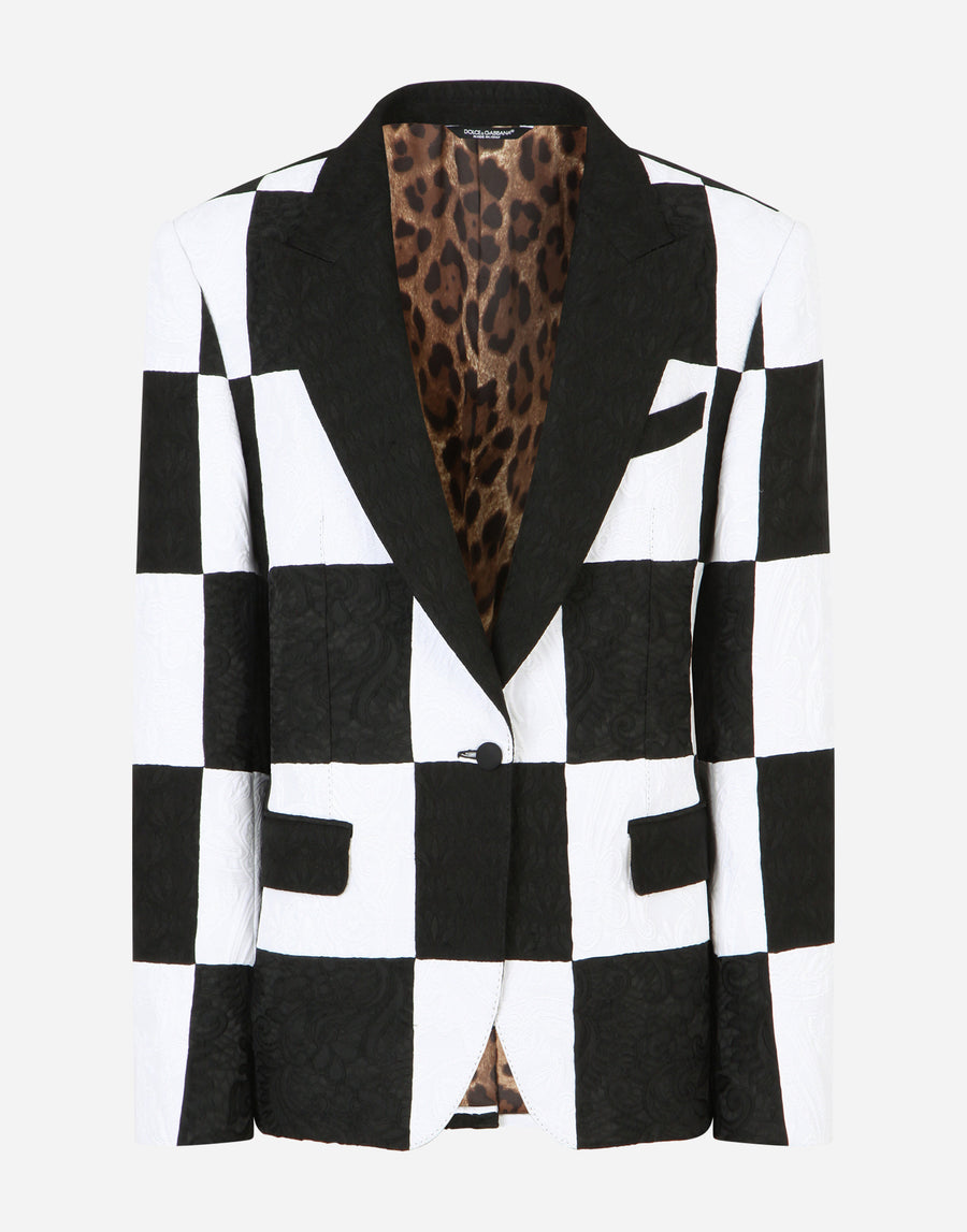 Masculine damier patchwork jacquard blazer