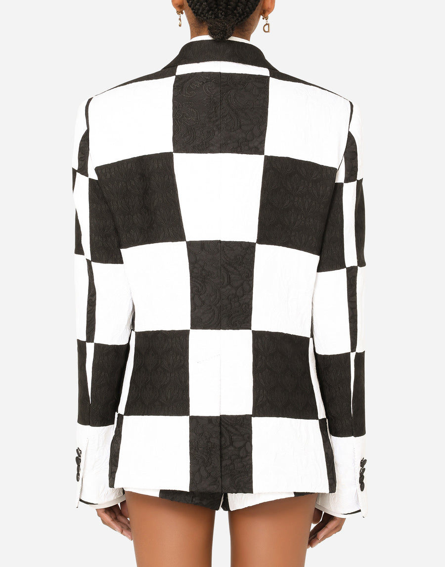 Masculine damier patchwork jacquard blazer