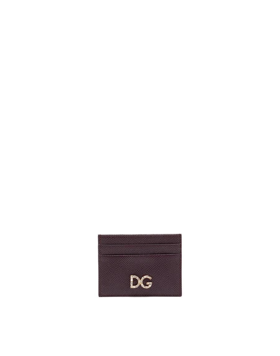 Dauphine calfskin card holder with rhinestone-detailed DG logo