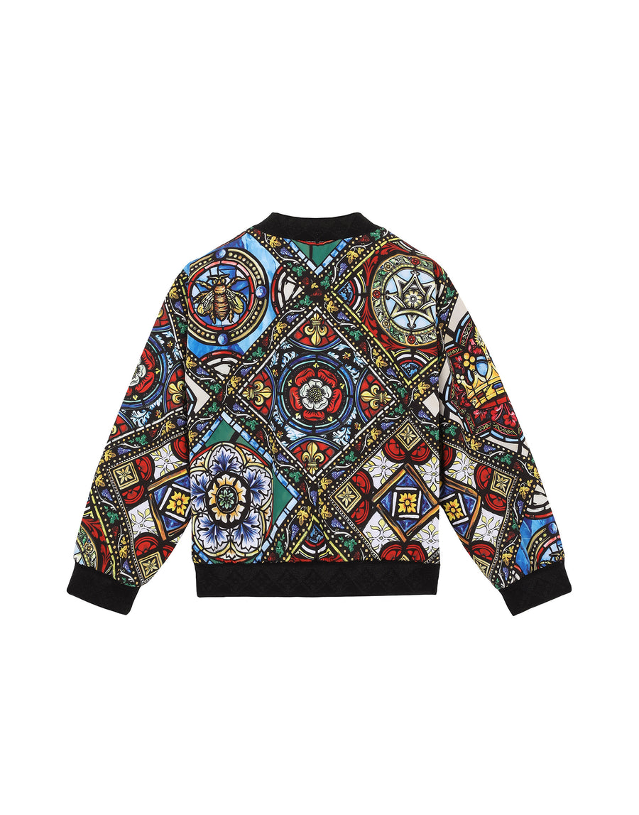 Bomber jacket with multicolour glass windows print