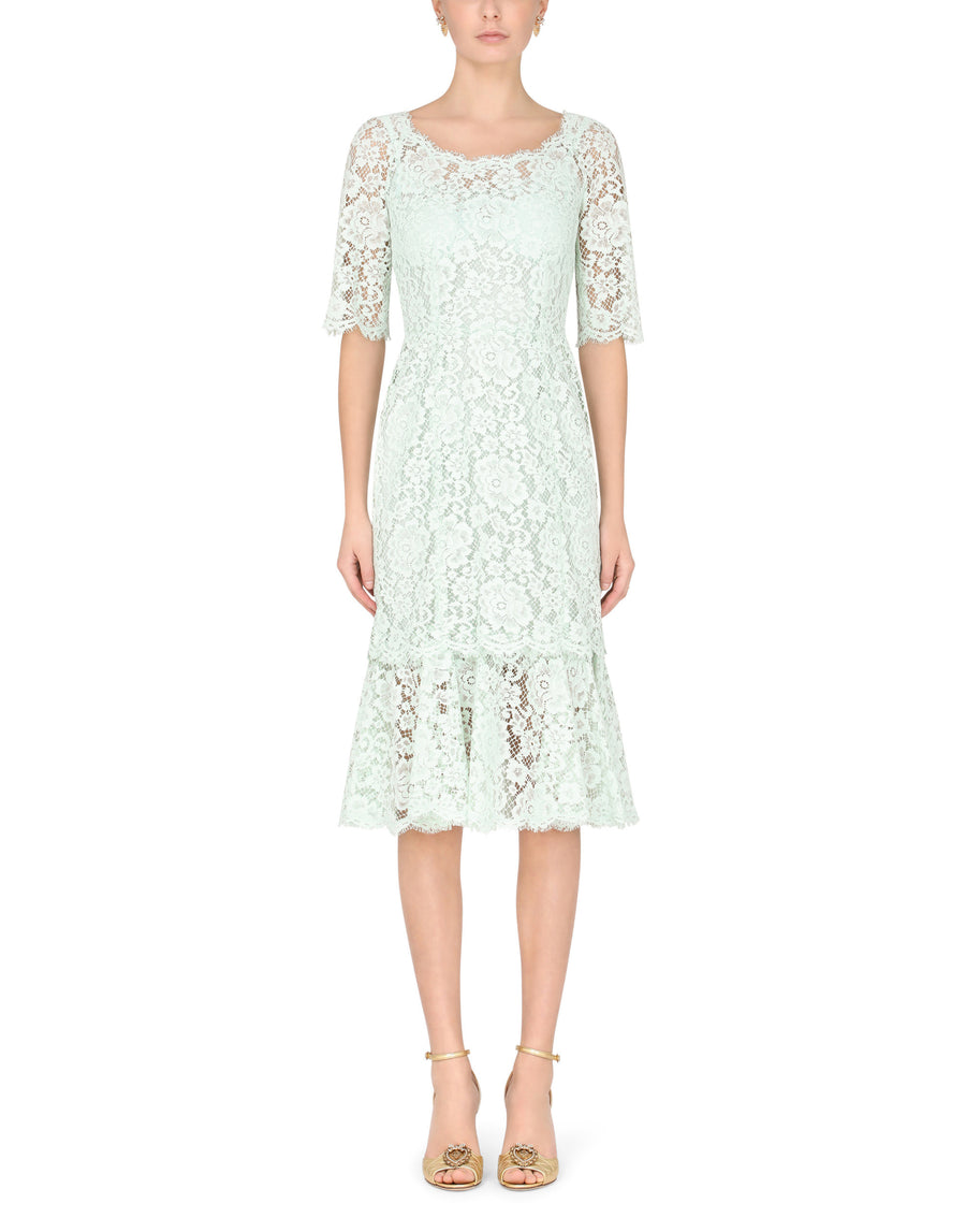 Lace midi dress with ruffle detailing