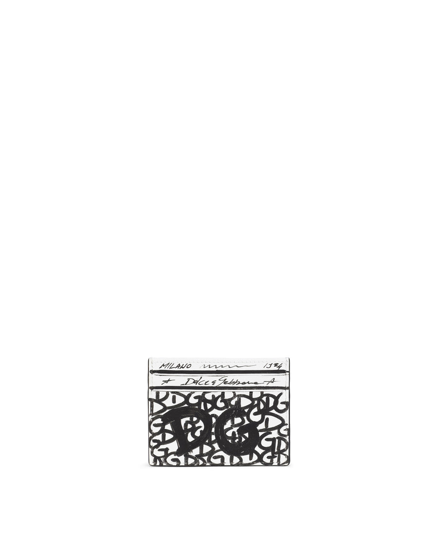 Graffiti-print calfskin card holder