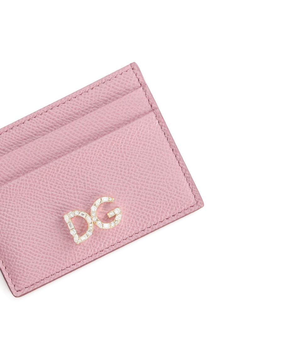 Dauphine calfskin card holder with rhinestone-detailed DG logo