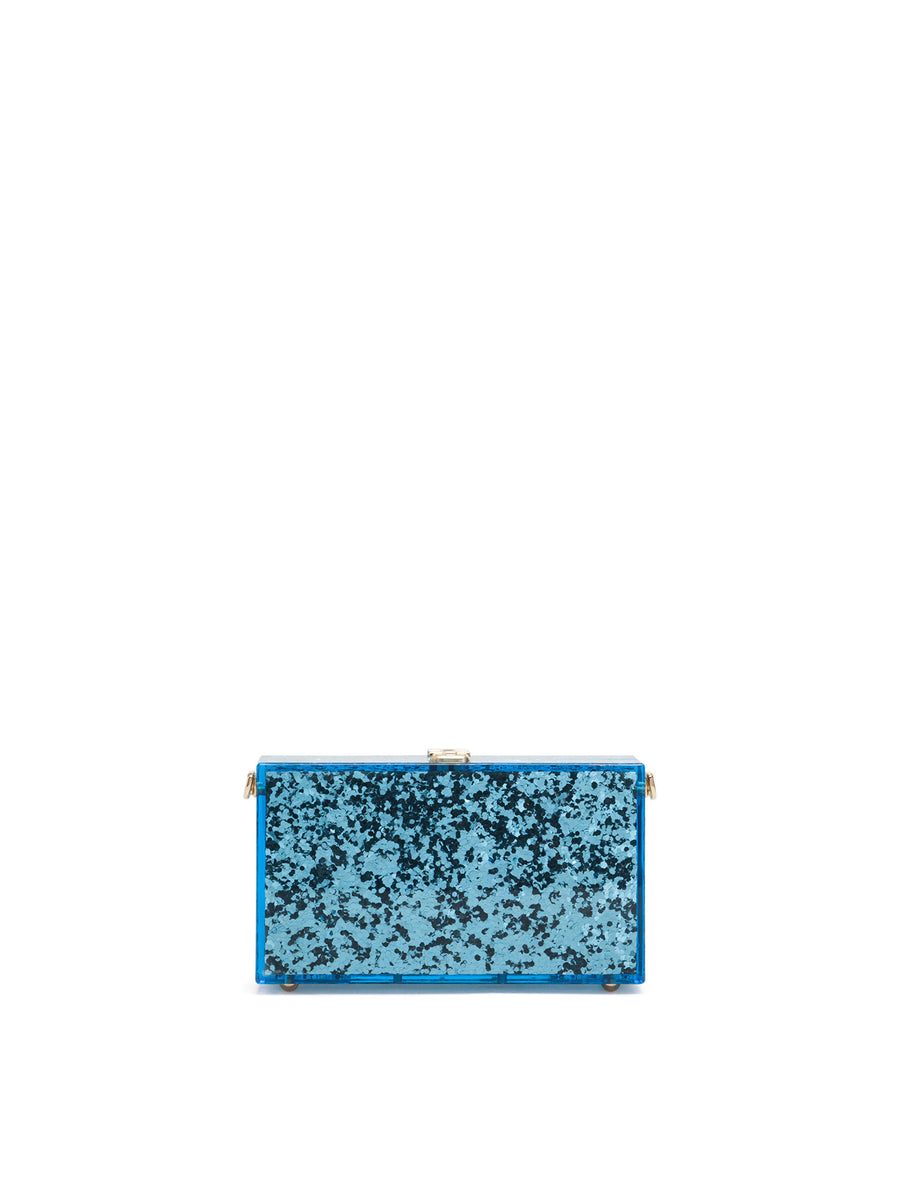 Plexiglass Dolce Box clutch with glitter inlay