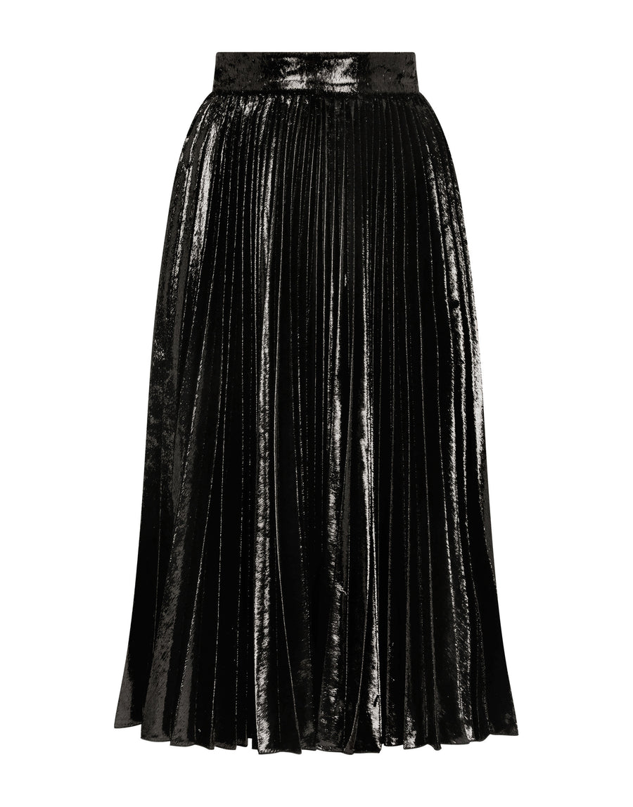 Pleated midi skirt in flowing lamé velvet