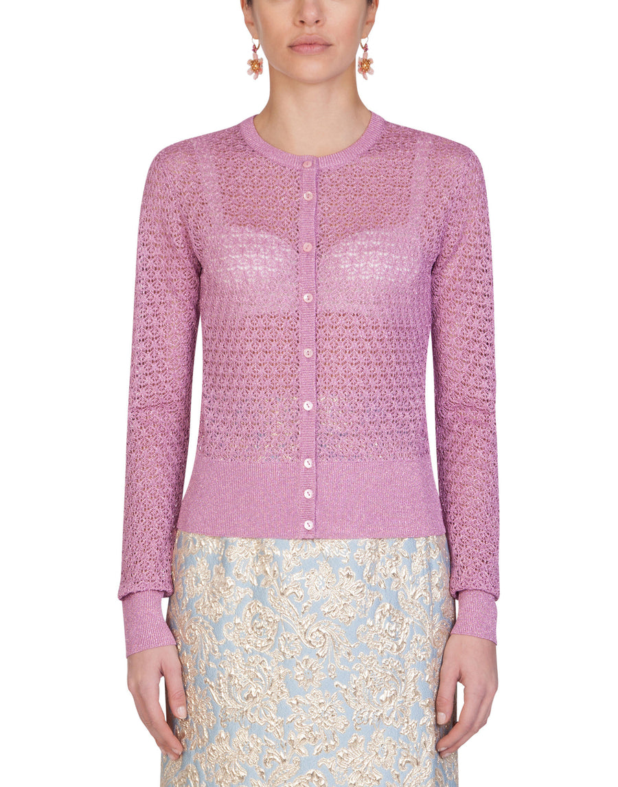 Lurex lace-stitch cardigan