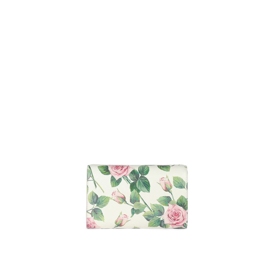 Mini leather bag with roses print and shoulder strap