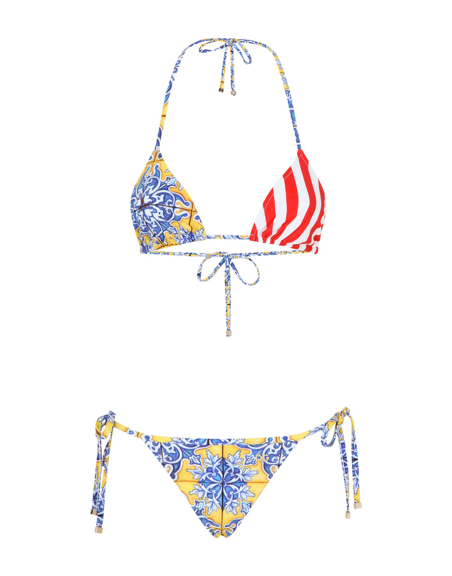 Mixed patchwork-print bikini