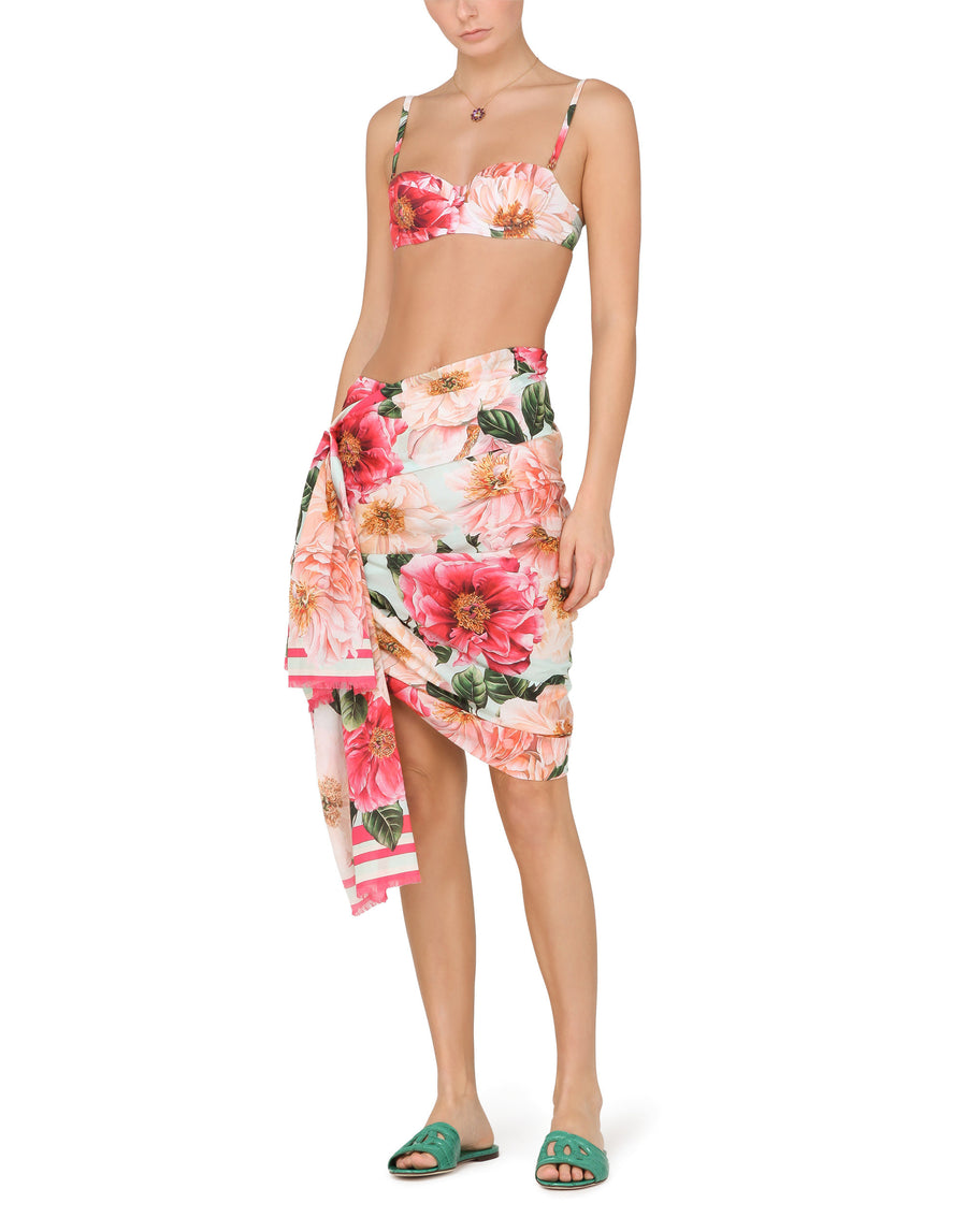 Camellia-print balconette bikini top