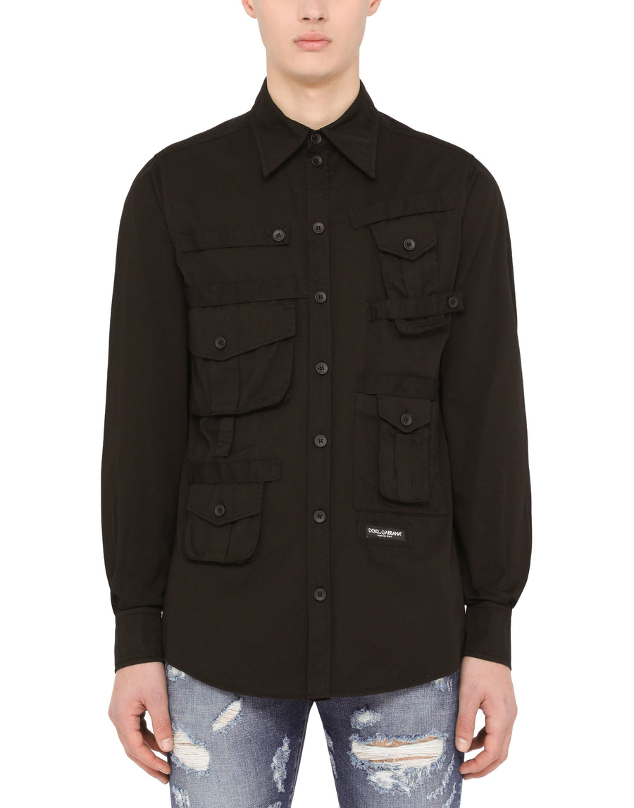 Cotton multi-pocket shirt with patch