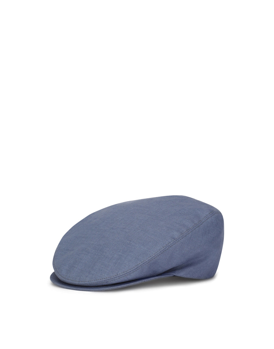 Linen flat cap with patch detailing