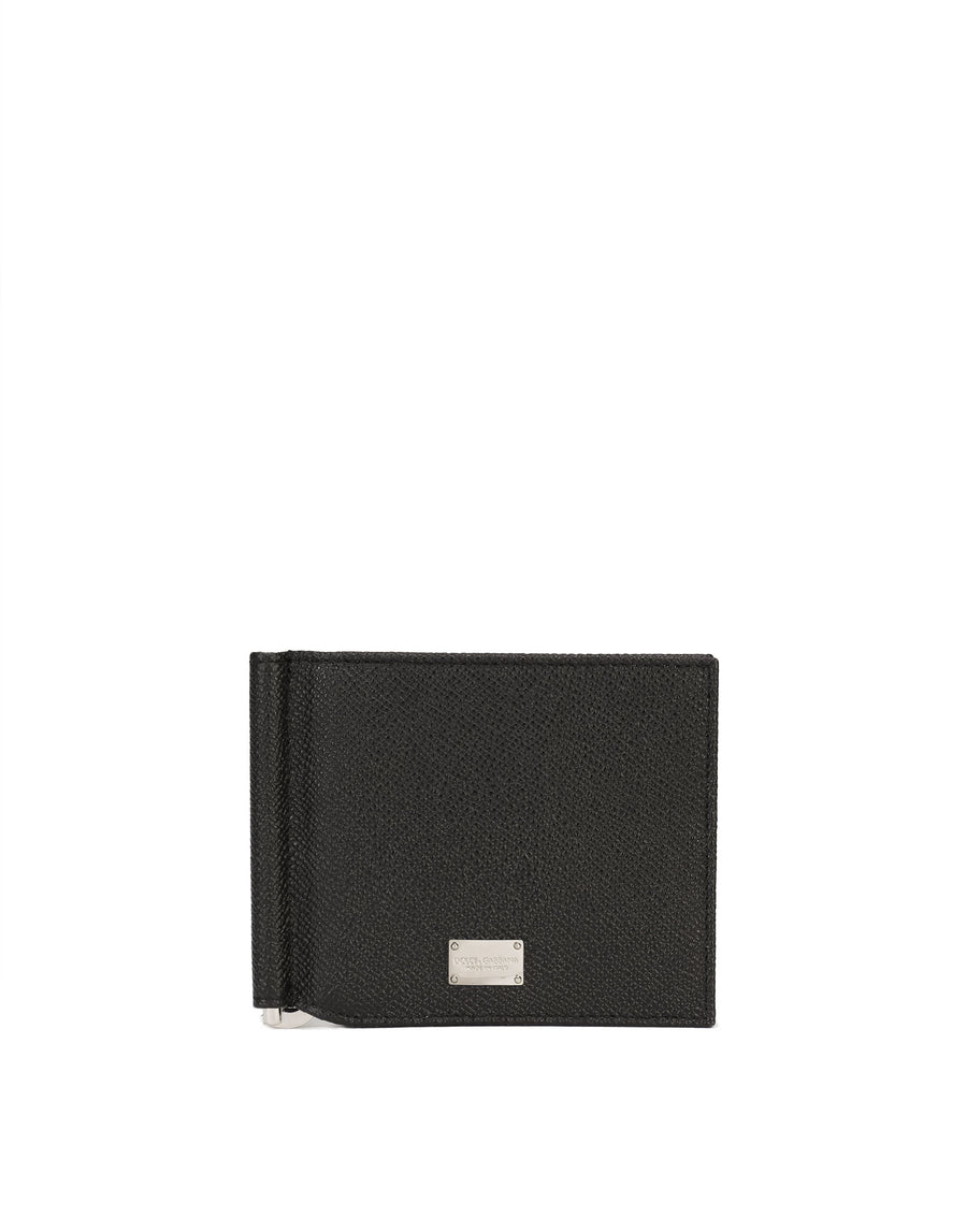 Card holder in solid-coloured printed leather