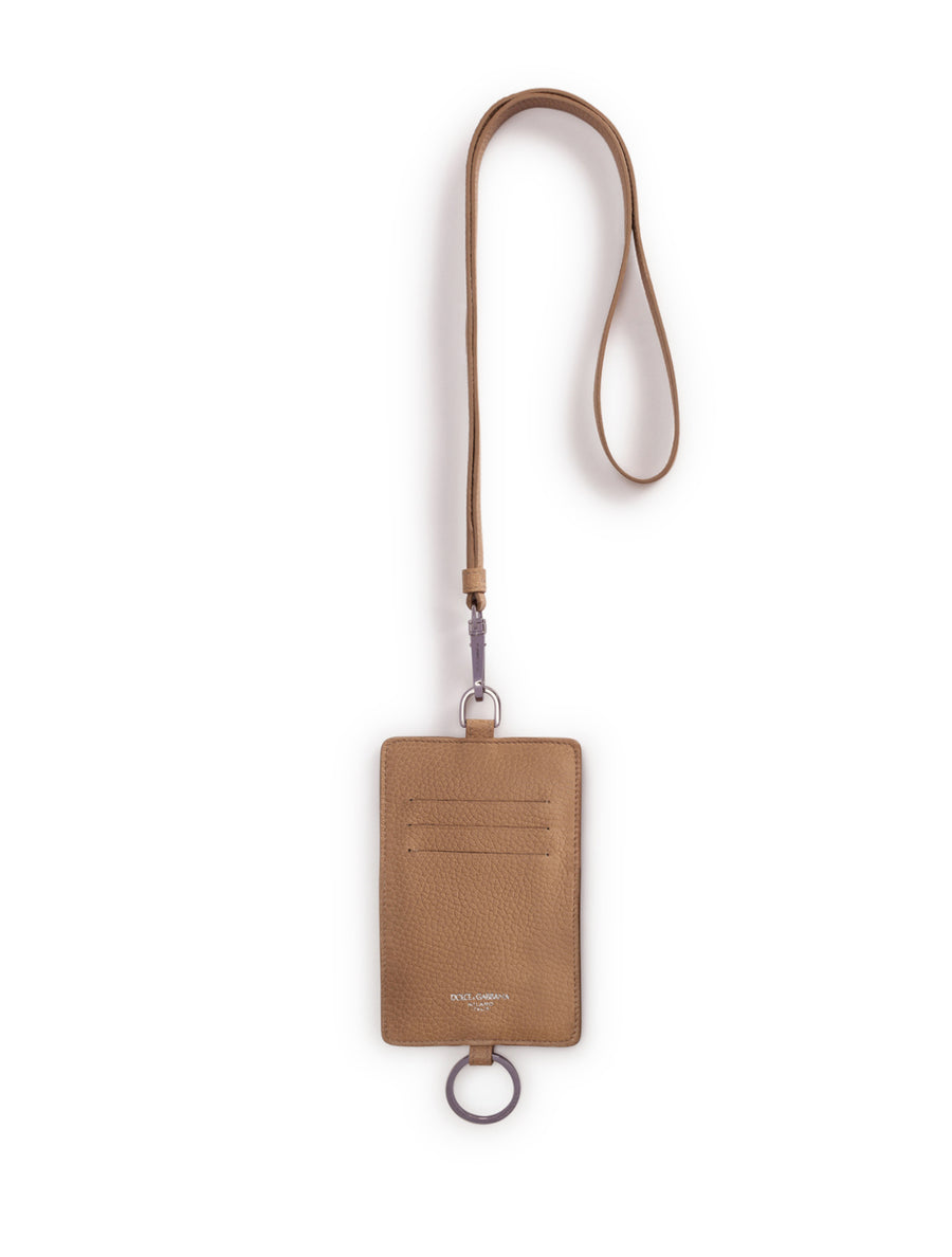 Card holder with cross-body strap in mini dollaro with logo