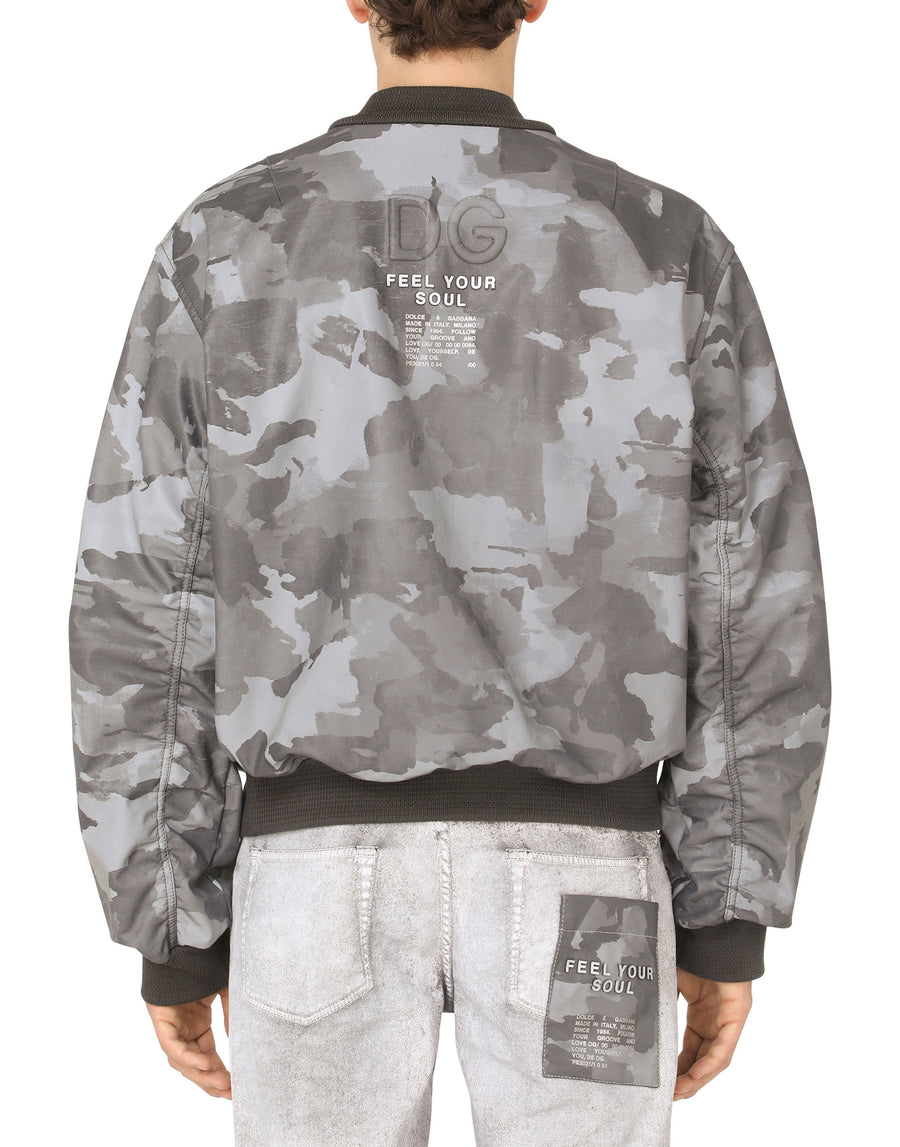 Camouflage-print cotton jacket with logo