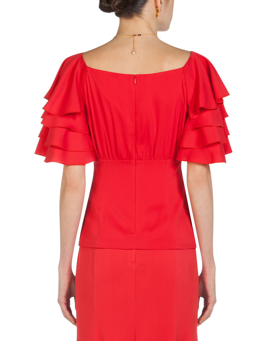 Frilled sleeves solid-coloured top