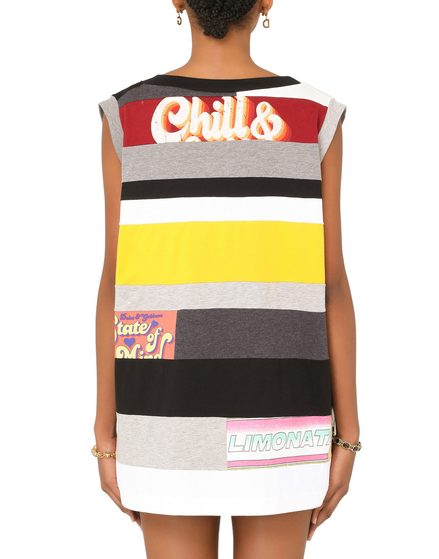 Patchwork-print jersey tank top