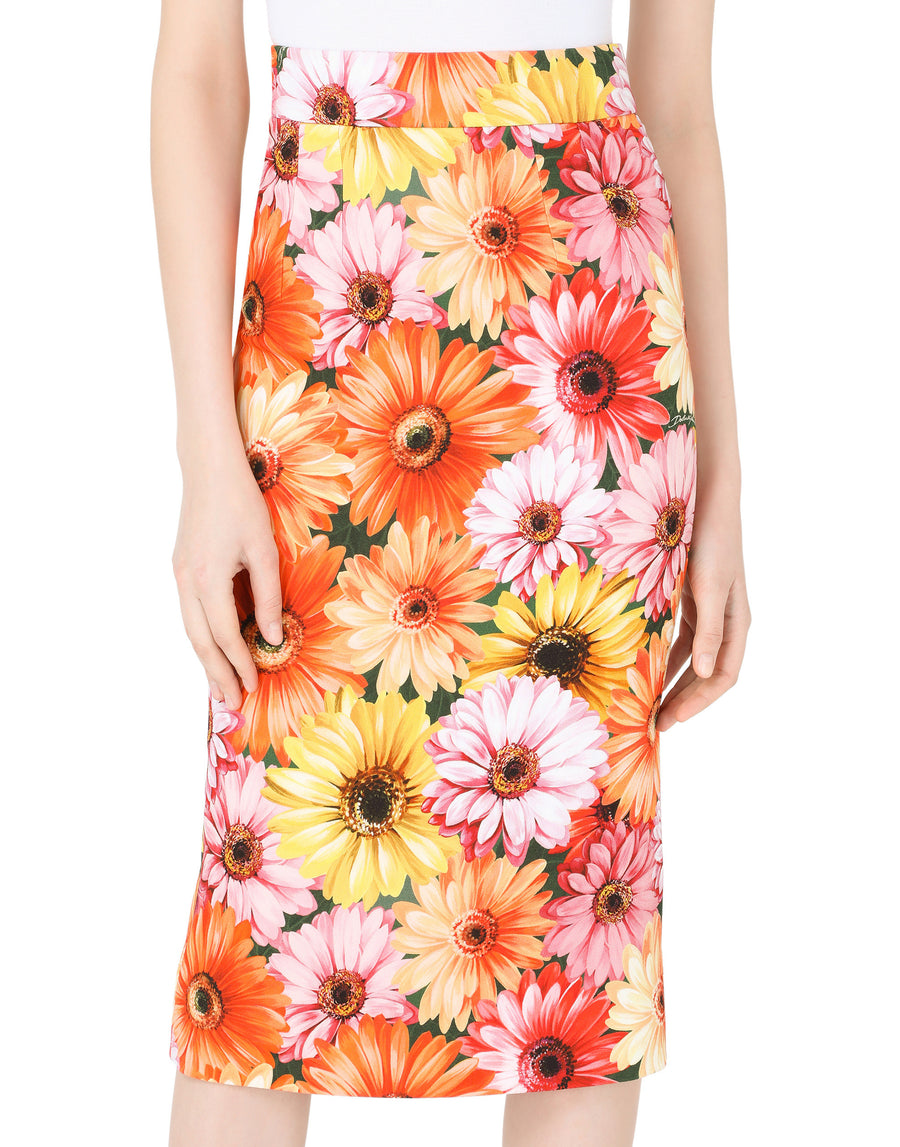 Cady midi skirt with gerbera-daisy print