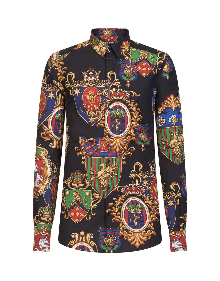 Cotton shirt with heraldic print