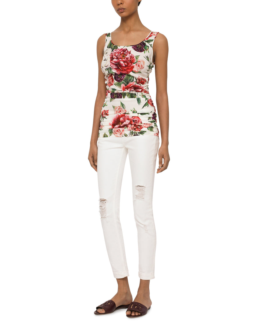 Dolce & Gabbana Silk Blouse With Peonies Print