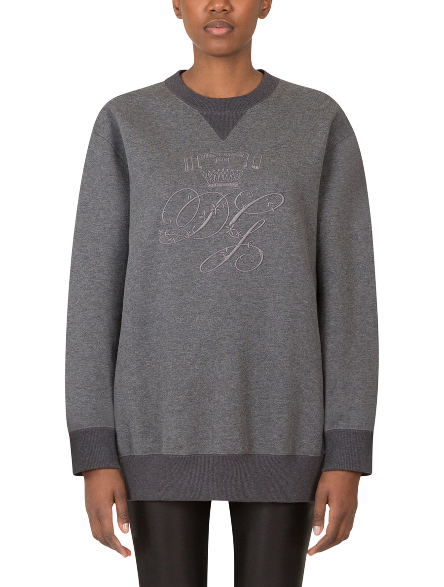 Crew neck sweatshirt in jersey with DG flowers embroidery