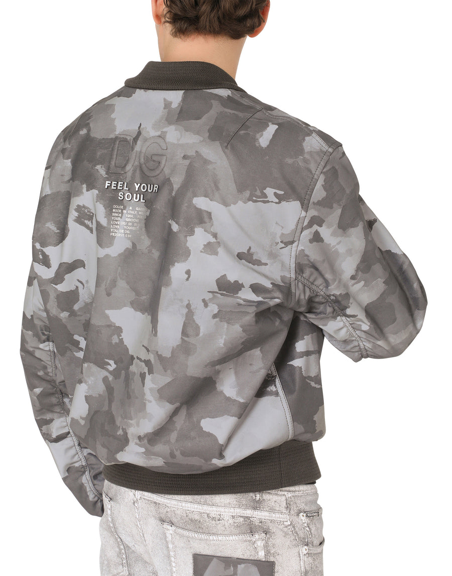 Camouflage-print cotton jacket with logo