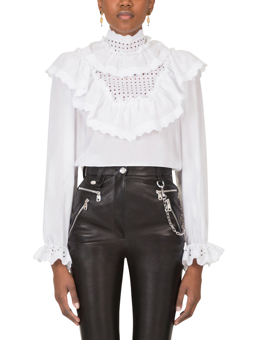 Cotton blouse with flounce detailing