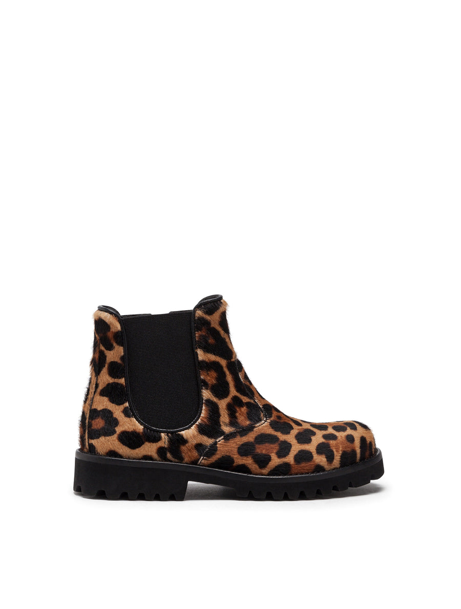 LEOPARD-PRINT PONY HAIR BEATLE BOOTS