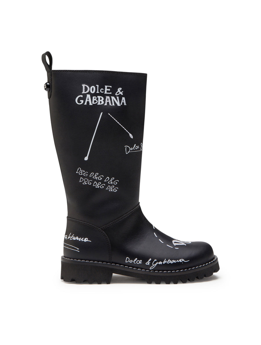 CALFSKIN BOOTS WITH LOGO PRINT