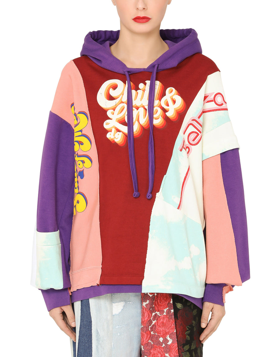 Patchwork jersey hoodie with chill & love DG print