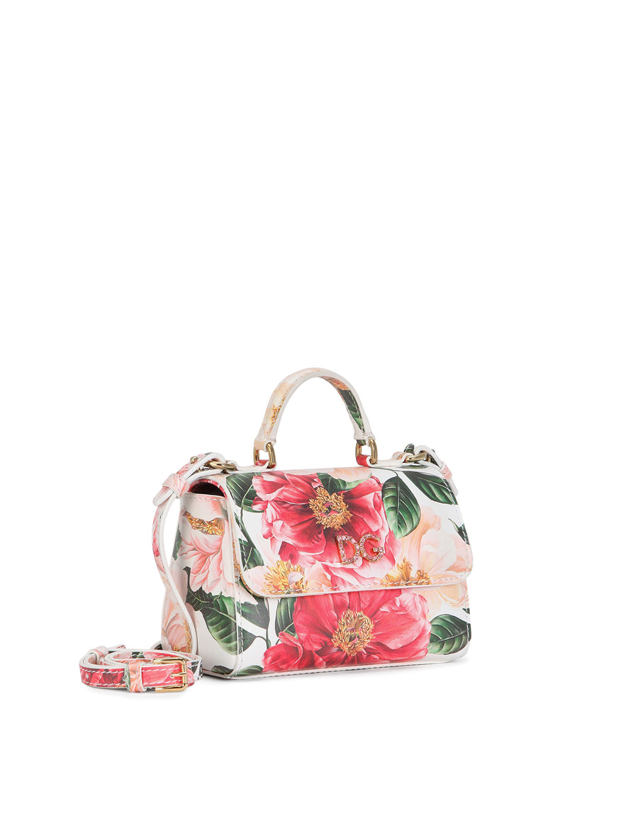 Camellia-print calfskin handbag