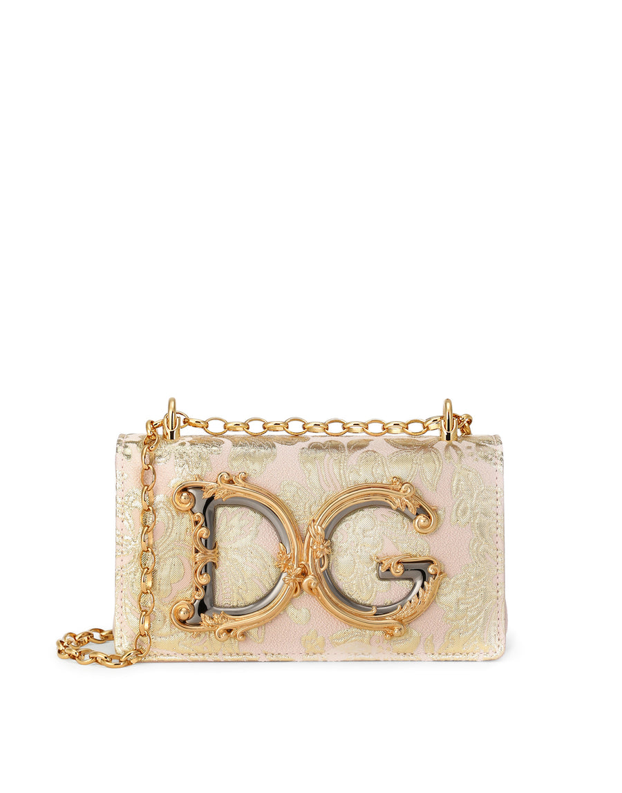 DG Girls phone bag in floral lamé brocade