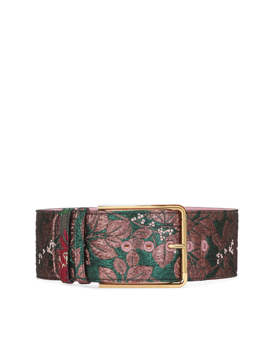 Floral lurex jacquard belt