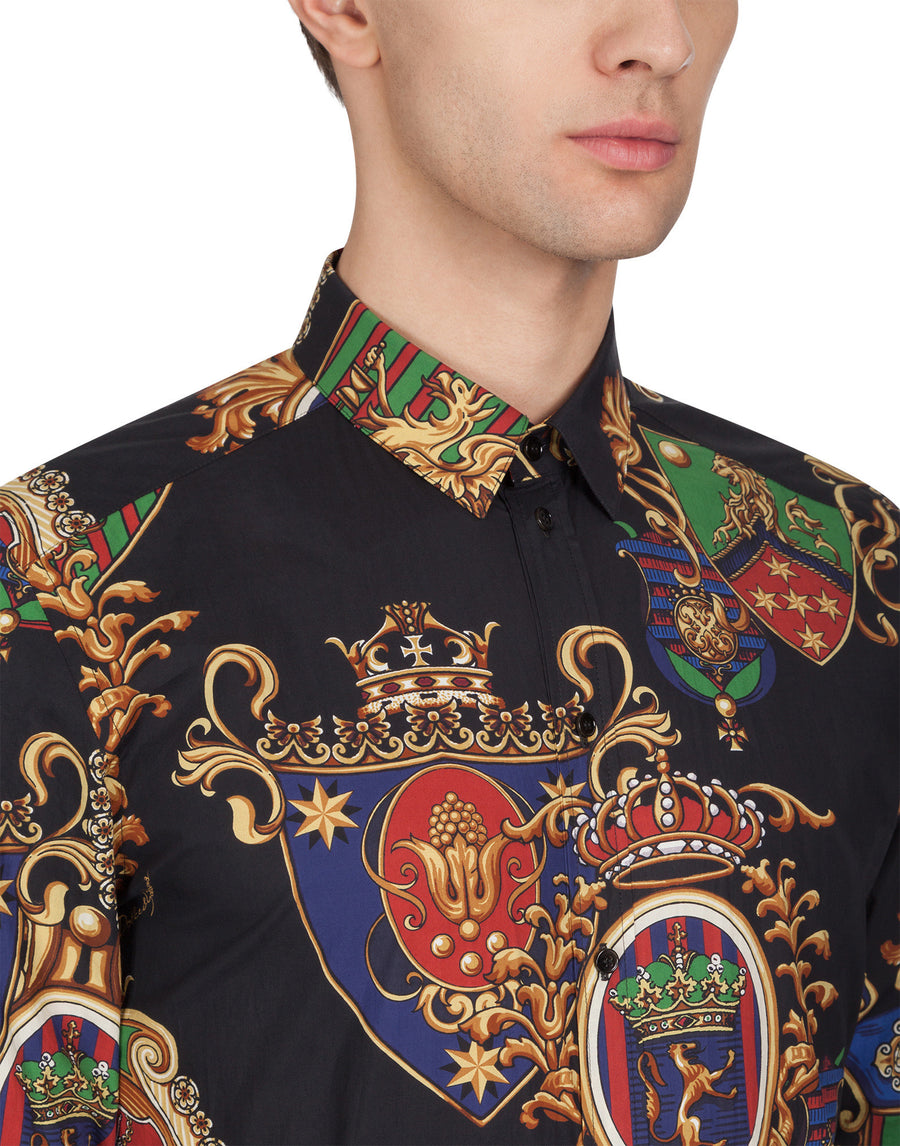 Cotton shirt with heraldic print