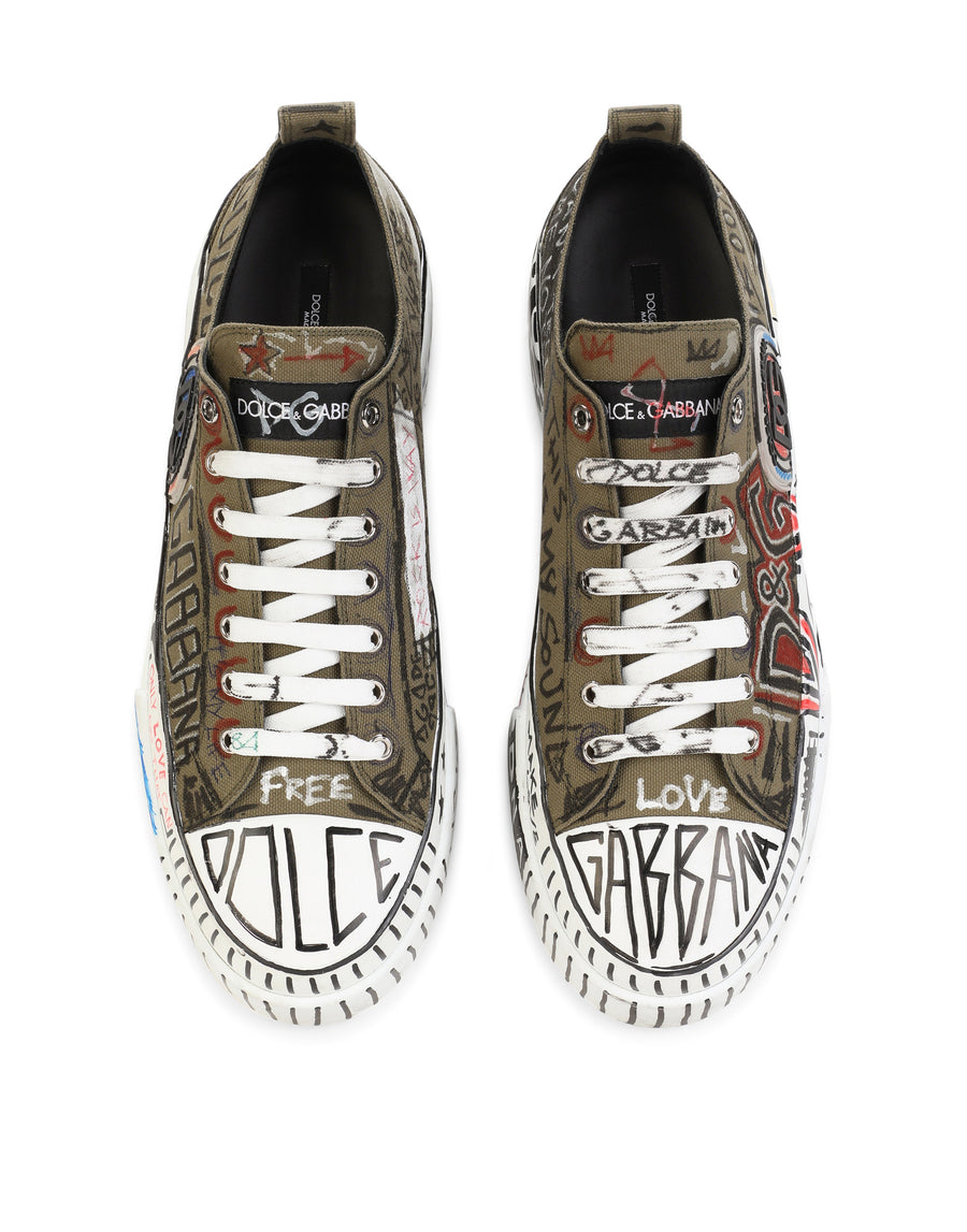 Hand-painted graffiti canvas Portofino Light sneakers