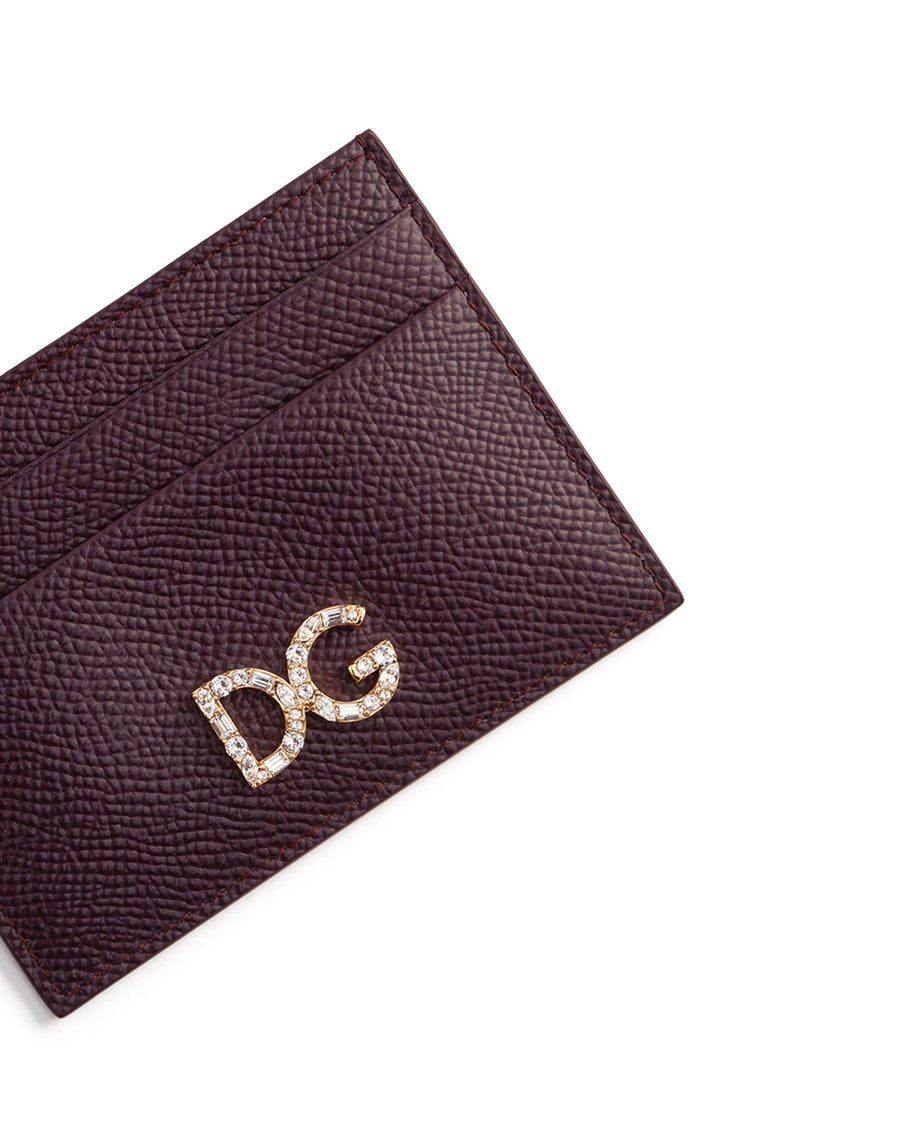 Dauphine calfskin card holder with rhinestone-detailed DG logo