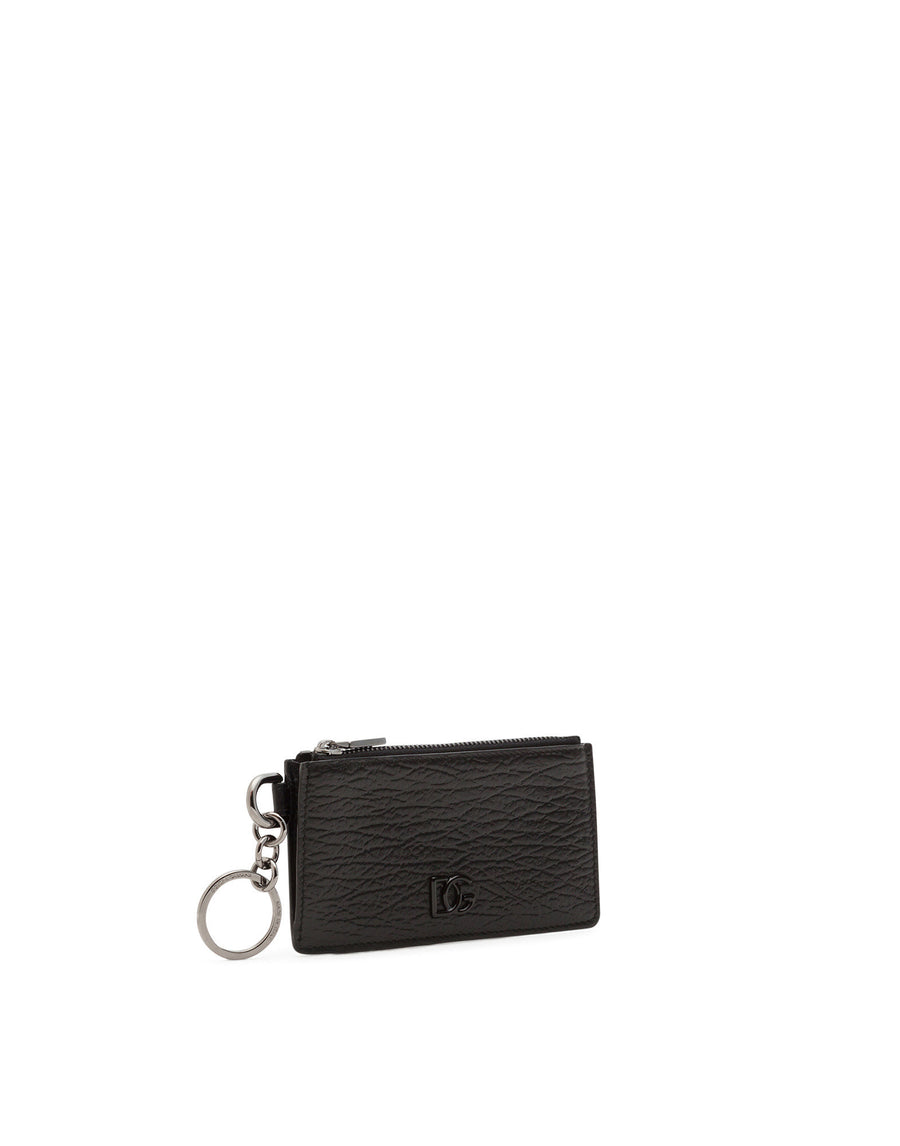 CALFSKIN CARD HOLDER WITH RING AND CROSSOVER DG LOGO