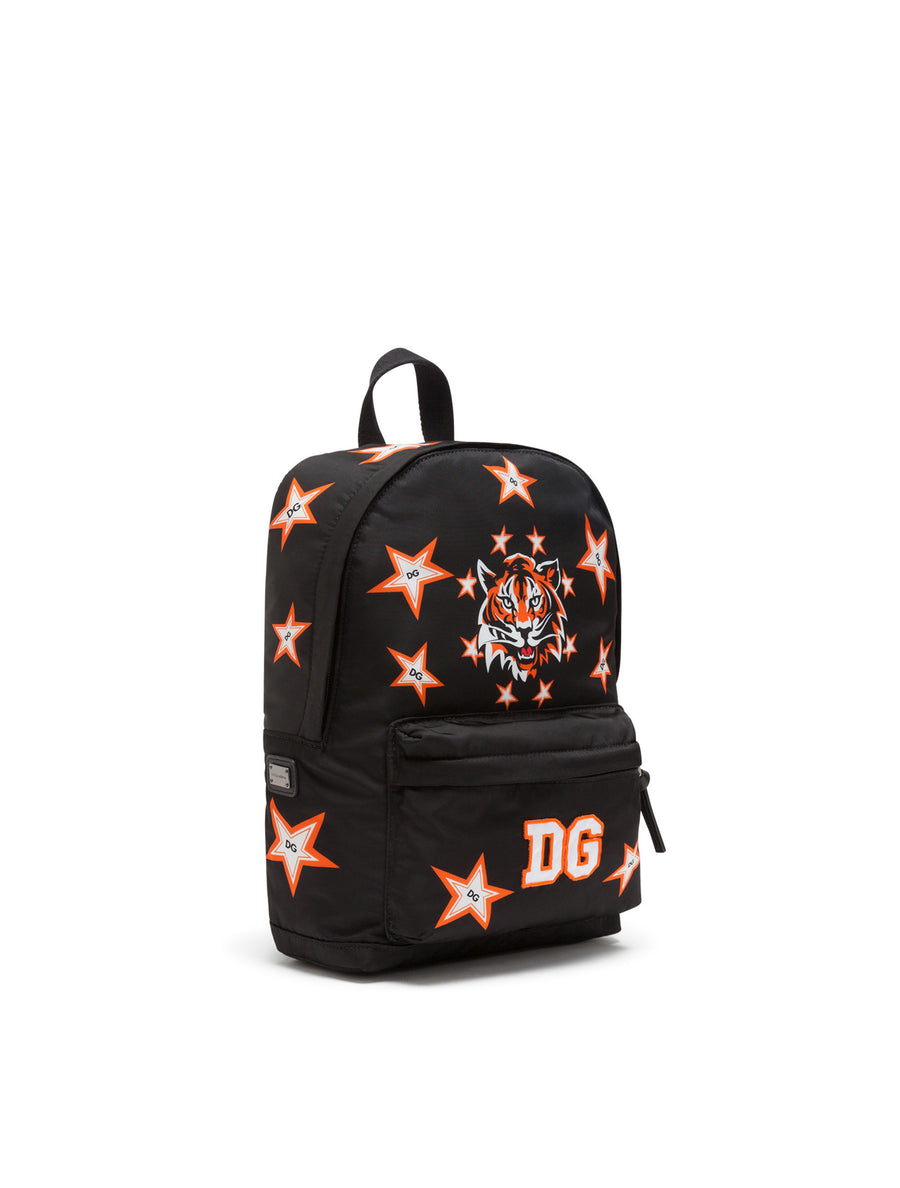 NYLON BACKPACK WITH TIGER AND STAR PRINT