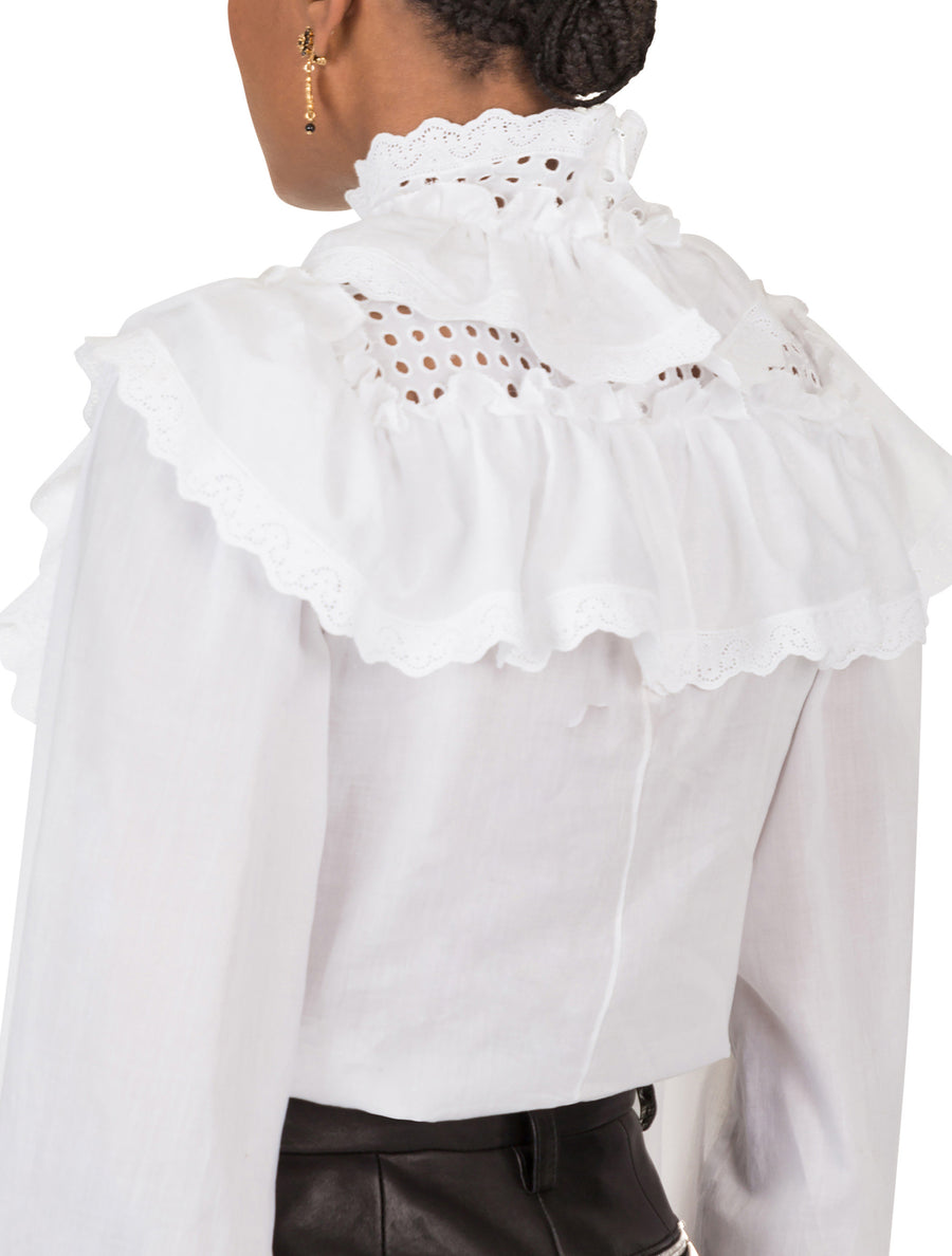 Cotton blouse with flounce detailing