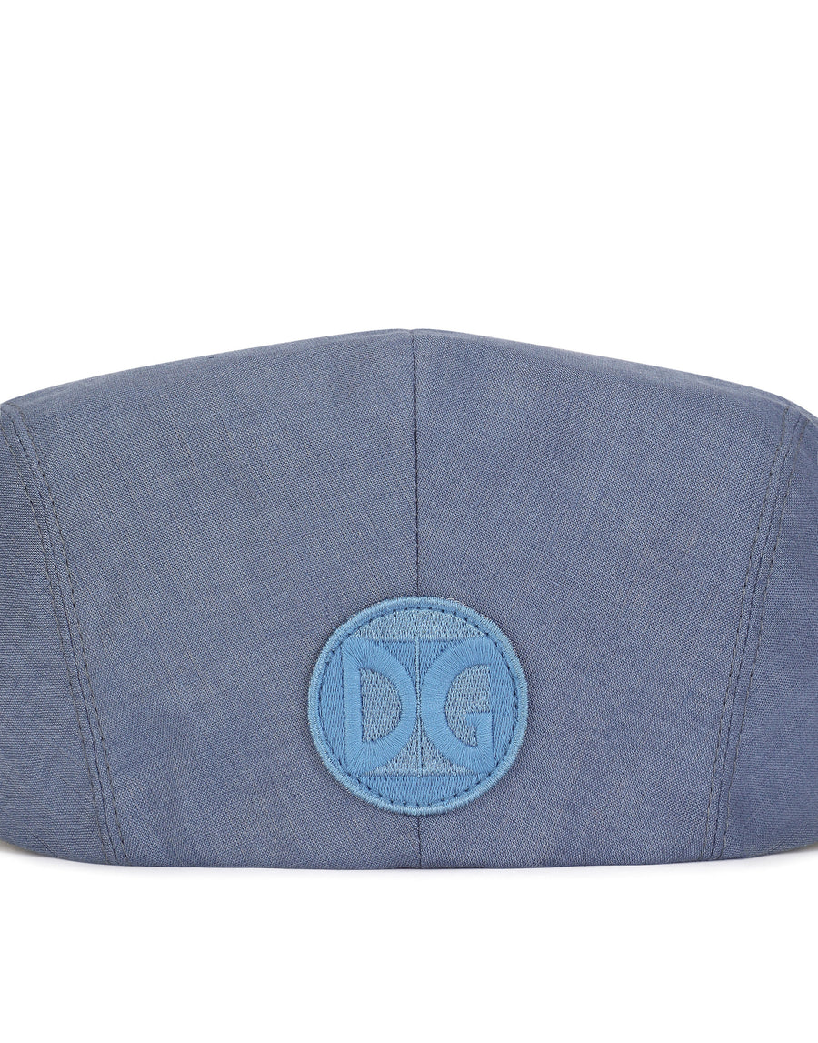 Linen flat cap with patch detailing