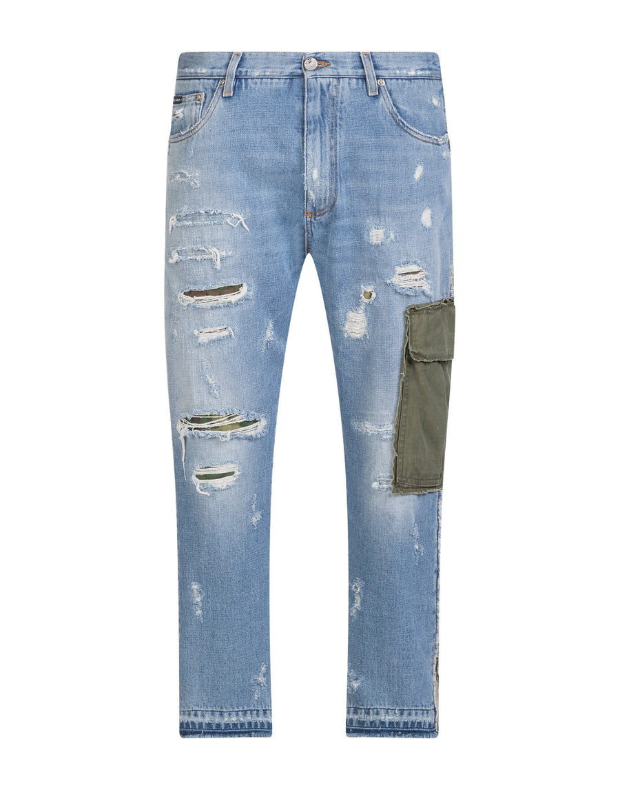 Crop cargo jeans with camouflage details